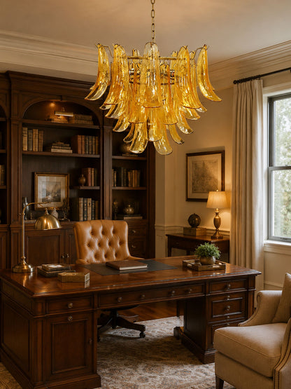 Elegant Glass Leaf Chandelier - Adjustable Height, Energy Efficient Li