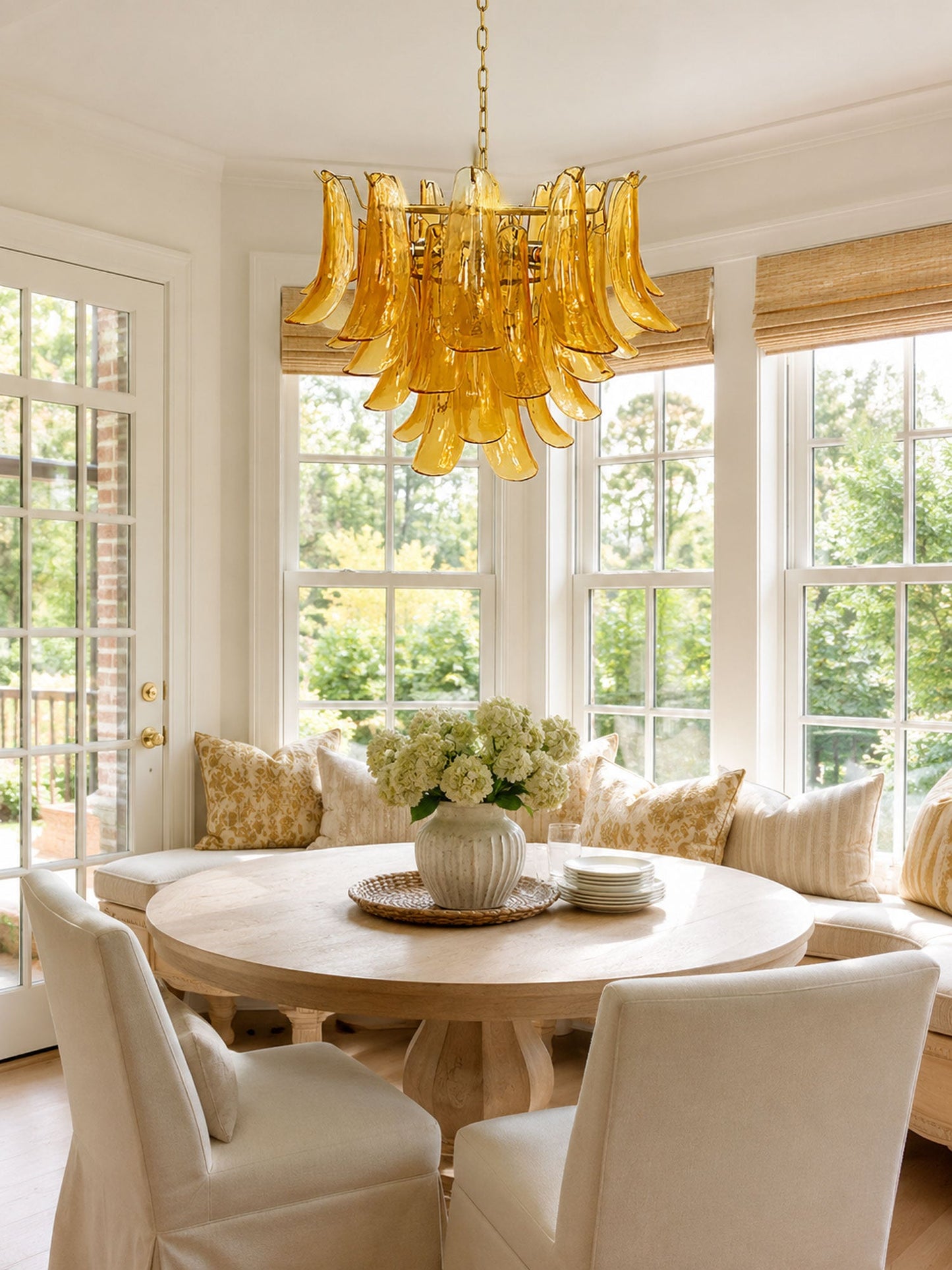 Elegant Glass Leaf Chandelier - Adjustable Height, Energy Efficient Li