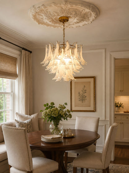 Elegant Glass Leaf Chandelier - Adjustable Height, Energy Efficient Li