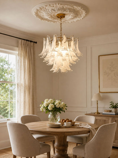 Elegant Glass Leaf Chandelier - Adjustable Height, Energy Efficient Li