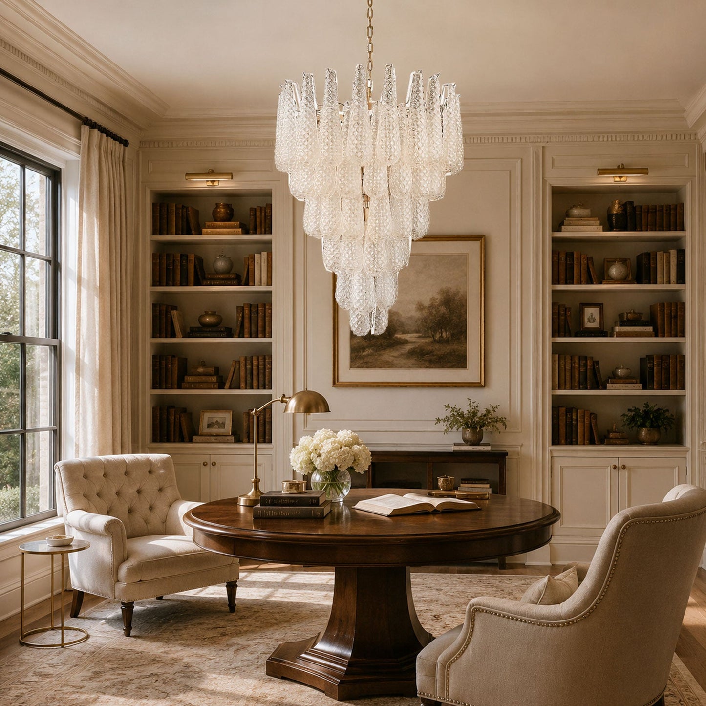 Elegant Glass Pinecone Chandelier with Adjustable Height & Crystal Acc