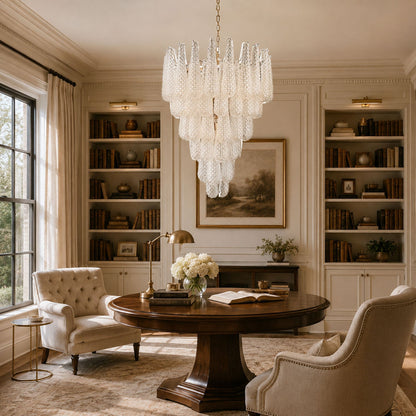 Elegant Glass Pinecone Chandelier with Adjustable Height & Crystal Acc