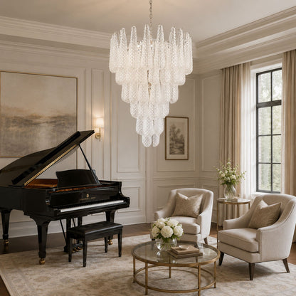 Elegant Glass Pinecone Chandelier with Adjustable Height & Crystal Acc