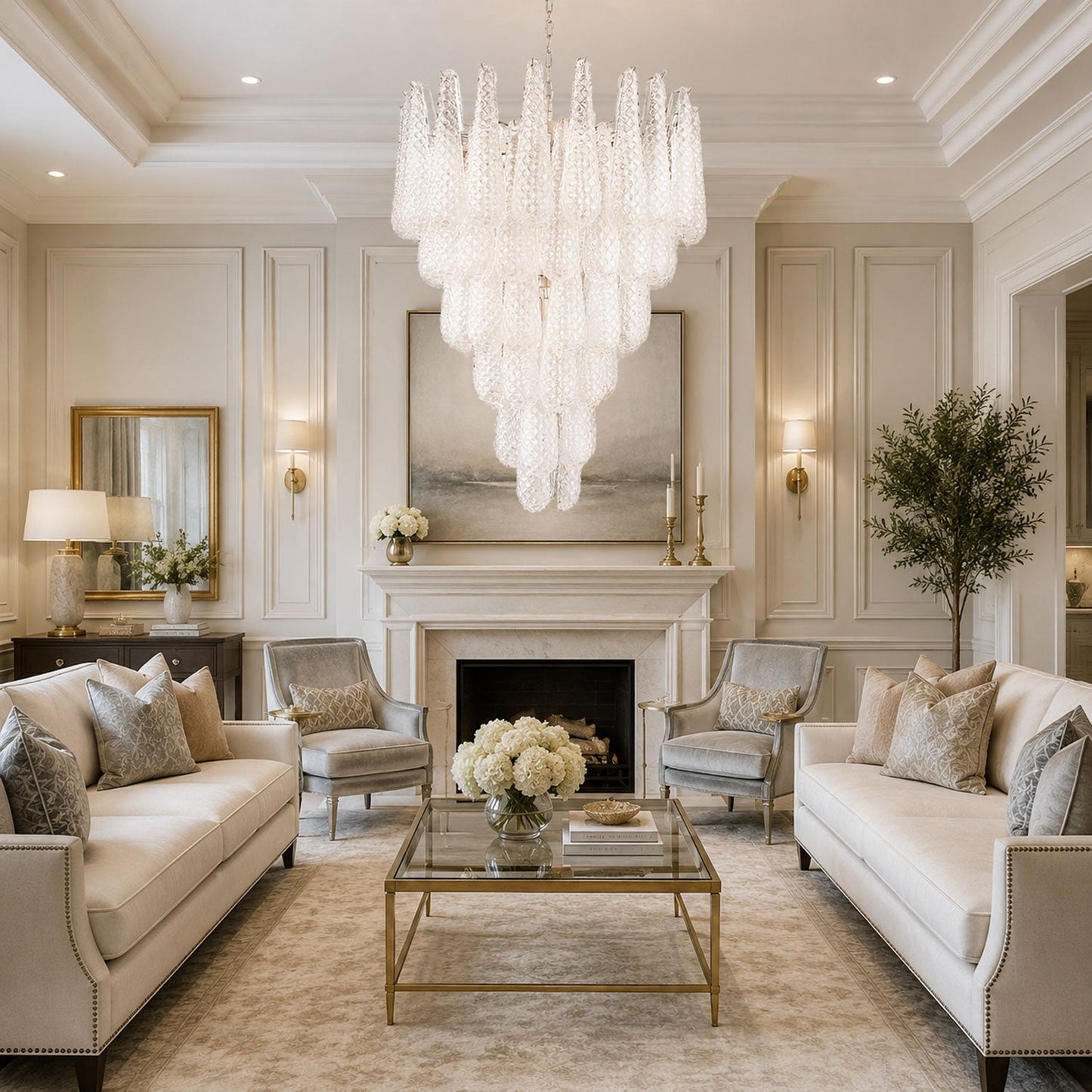 Elegant Glass Pinecone Chandelier with Adjustable Height & Crystal Acc