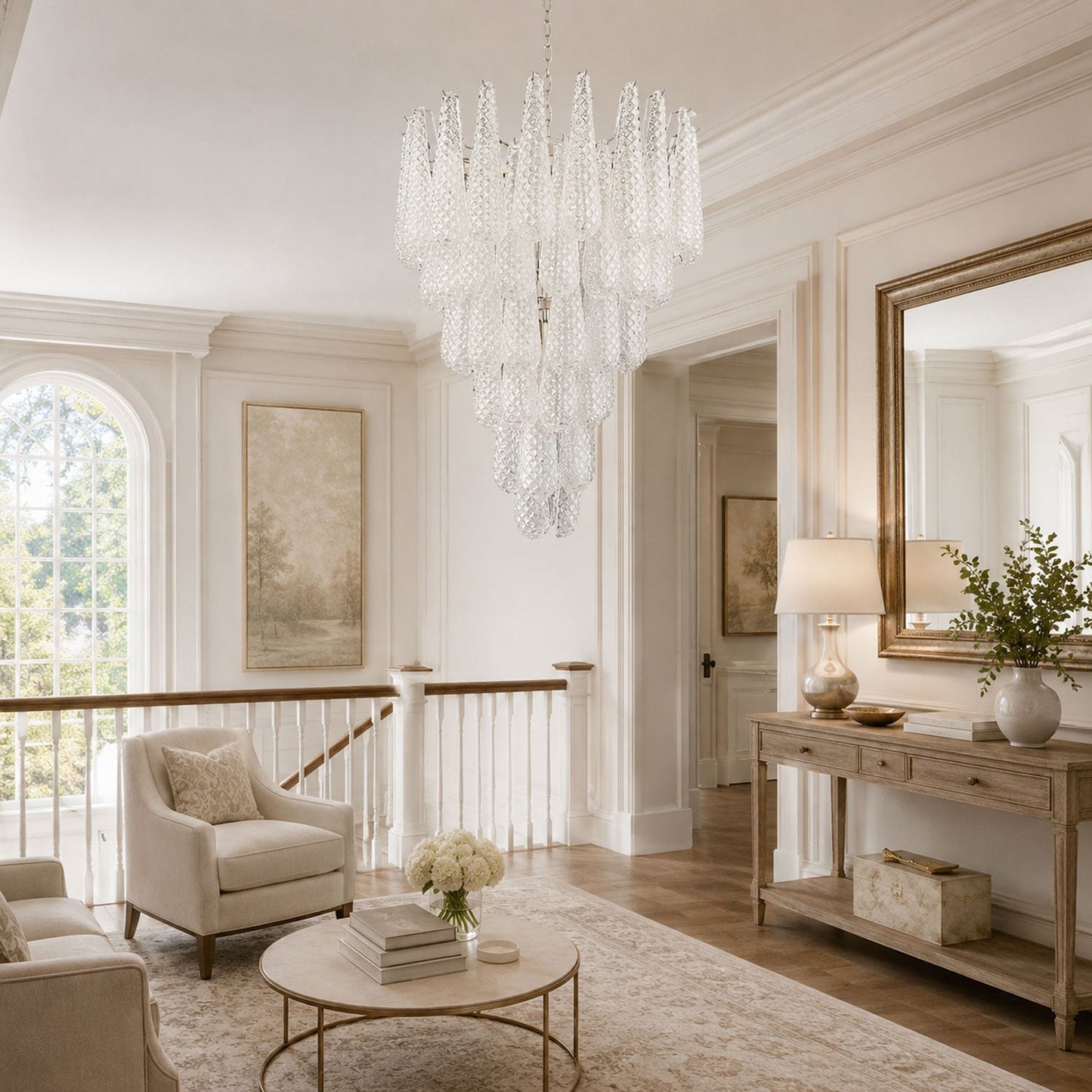 Elegant Glass Pinecone Chandelier with Adjustable Height & Crystal Acc
