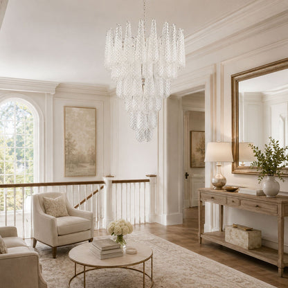 Elegant Glass Pinecone Chandelier with Adjustable Height & Crystal Acc