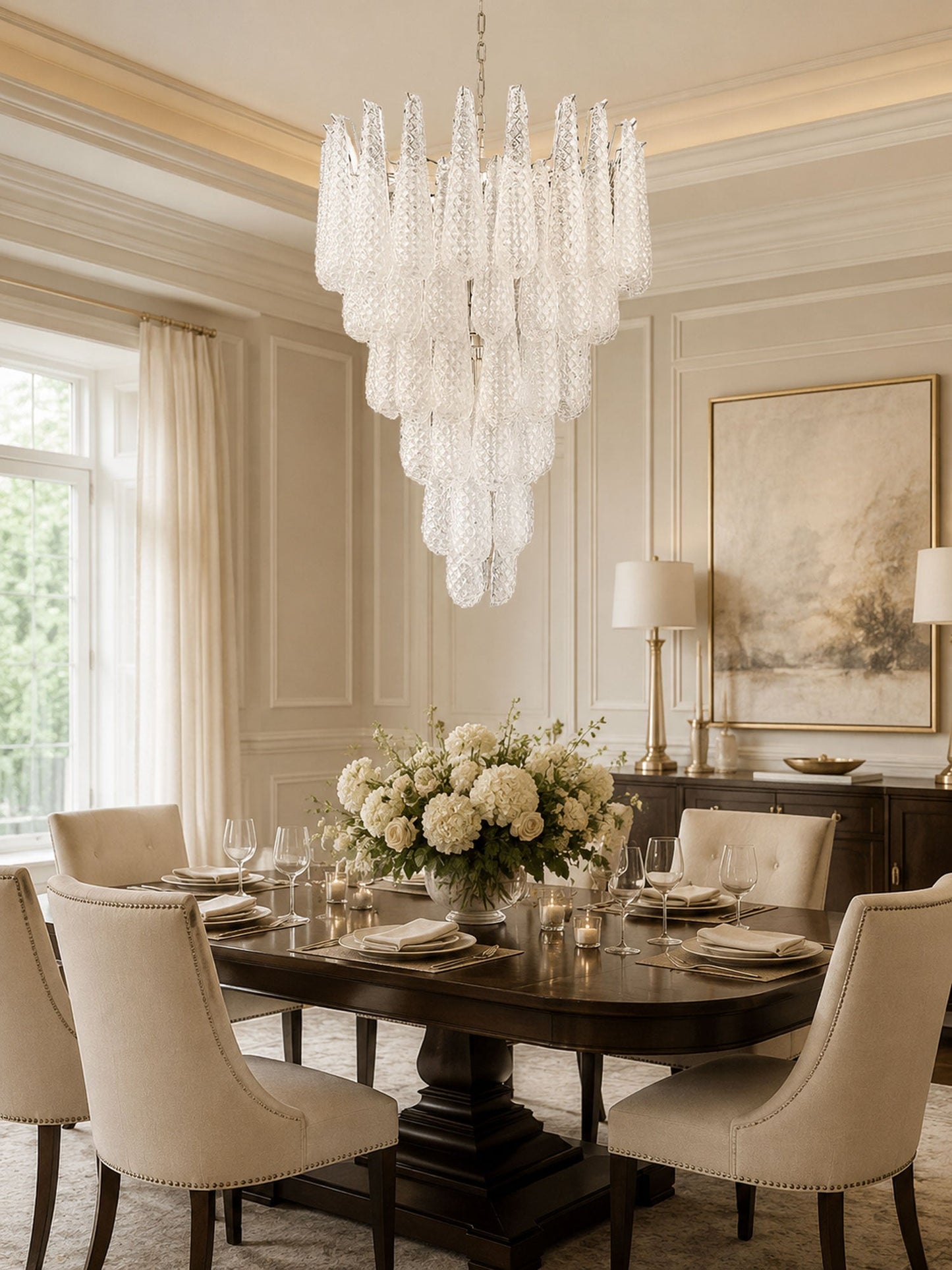 Elegant Glass Pinecone Chandelier with Adjustable Height & Crystal Acc