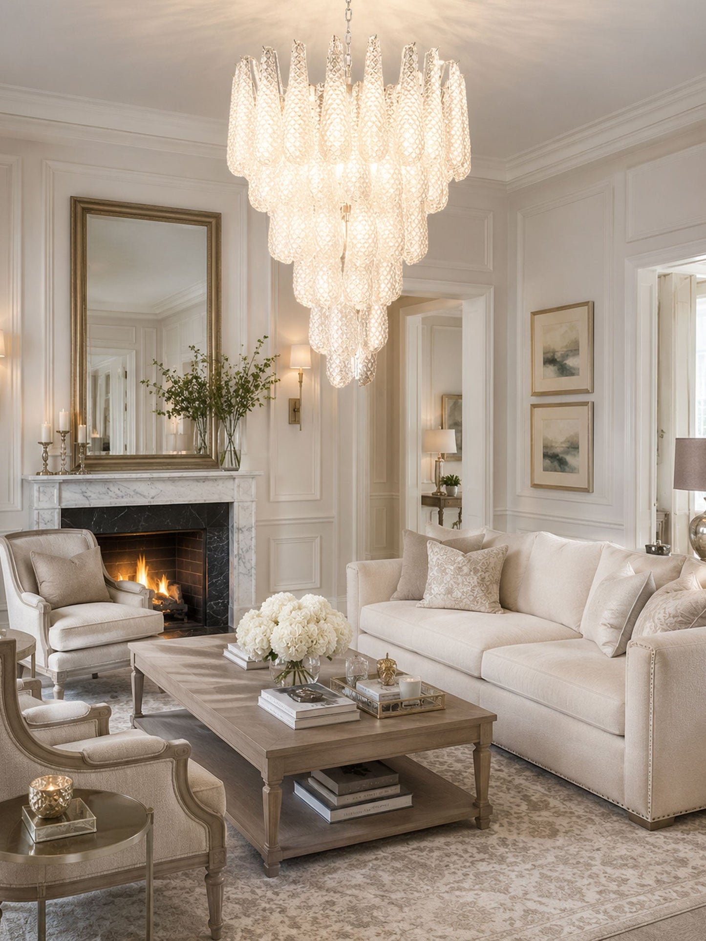 Elegant Glass Pinecone Chandelier with Adjustable Height & Crystal Acc