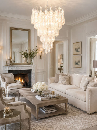 Elegant Glass Pinecone Chandelier with Adjustable Height & Crystal Acc