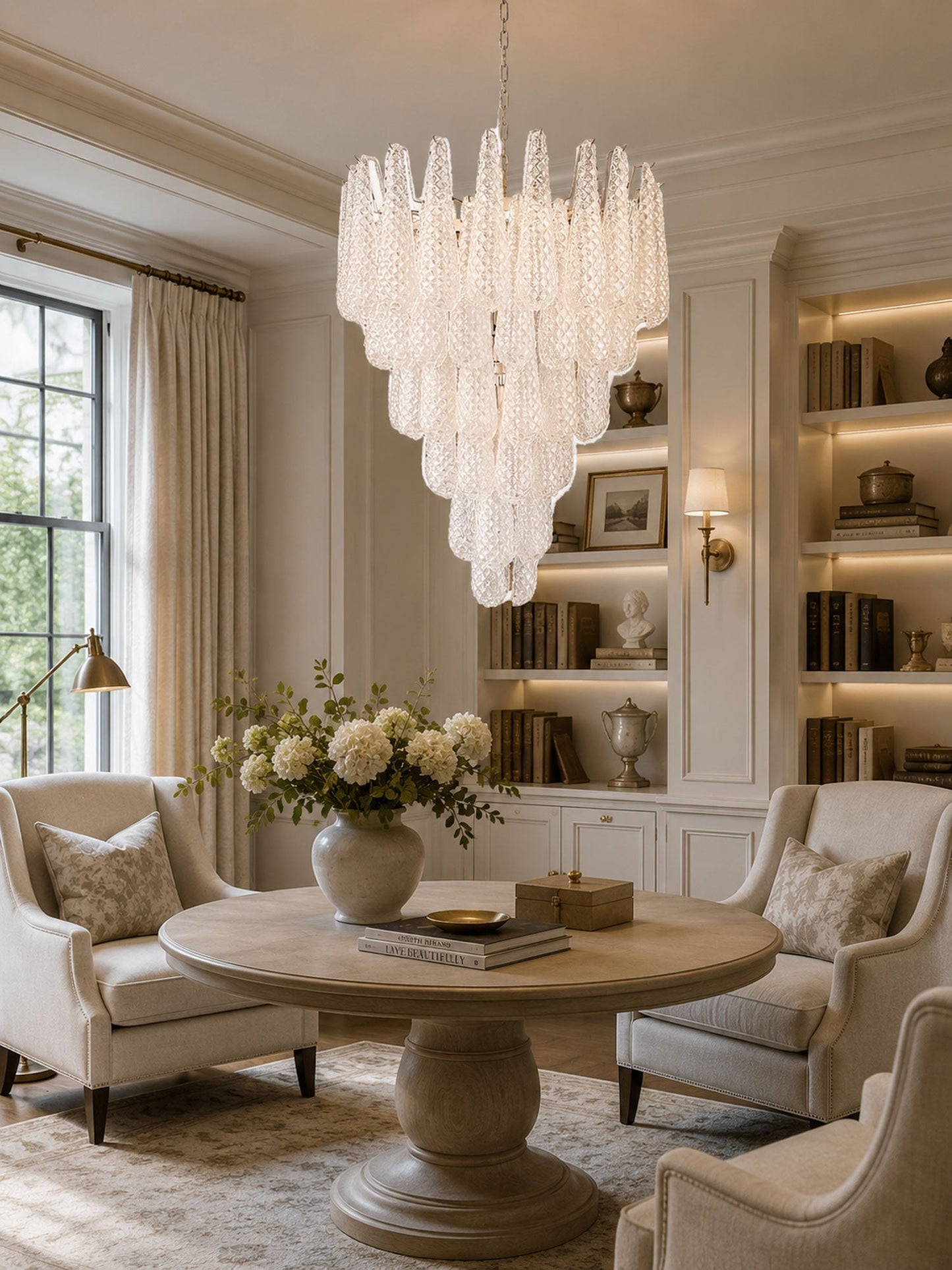 Elegant Glass Pinecone Chandelier with Adjustable Height & Crystal Acc
