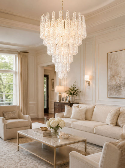 Elegant Glass Pinecone Chandelier with Adjustable Height & Crystal Acc