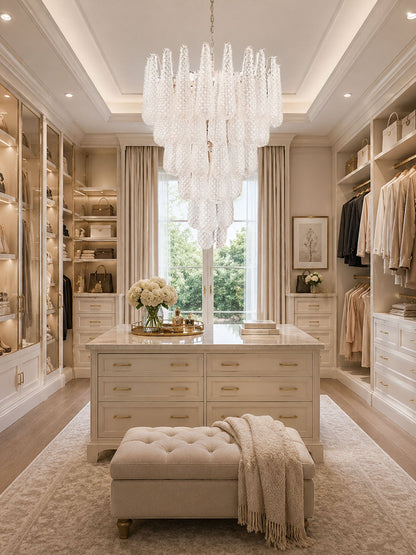 Elegant Glass Pinecone Chandelier with Adjustable Height & Crystal Acc