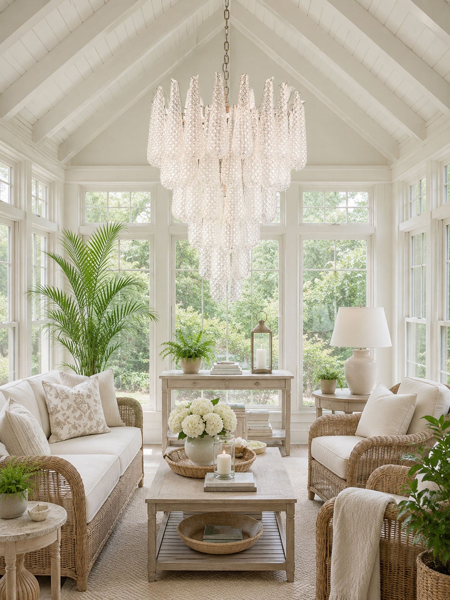 Elegant Glass Pinecone Chandelier with Adjustable Height & Crystal Acc