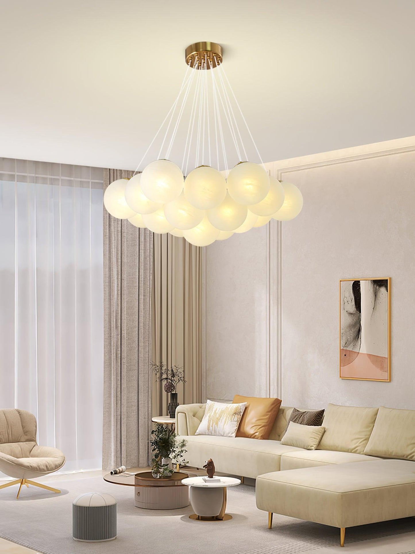 Elegant Glass Cluster Chandelier with Adjustable Height & Modern Desig