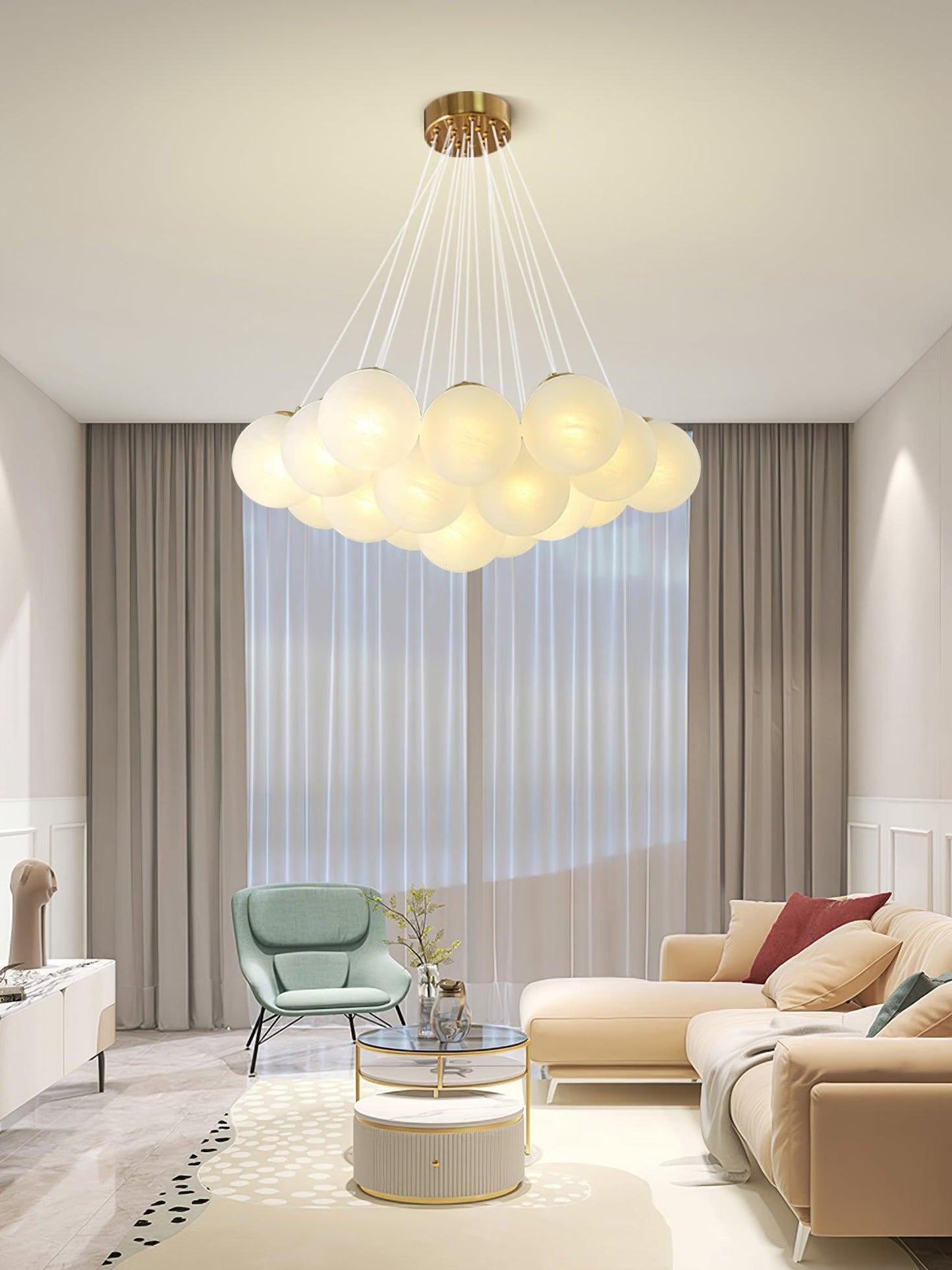 Elegant Glass Cluster Chandelier with Adjustable Height & Modern Desig