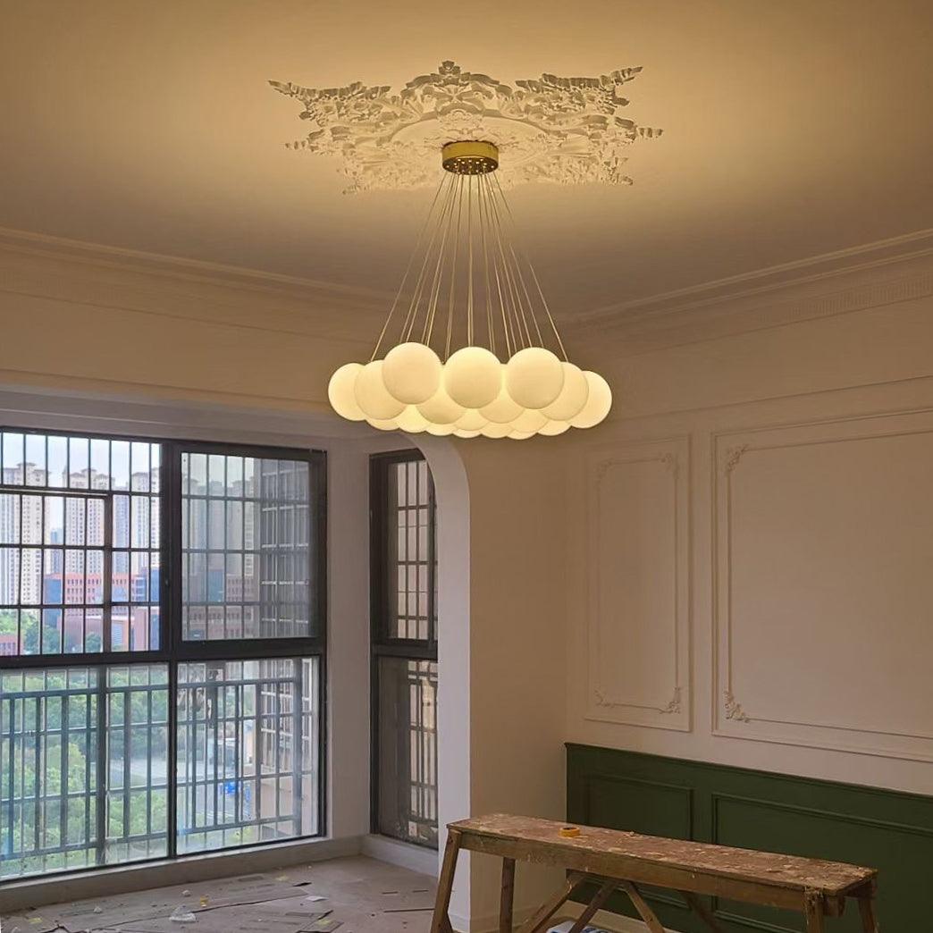 Elegant Glass Cluster Chandelier with Adjustable Height & Modern Desig