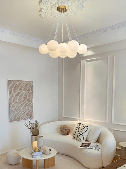 Elegant Glass Cluster Chandelier with Adjustable Height & Modern Desig