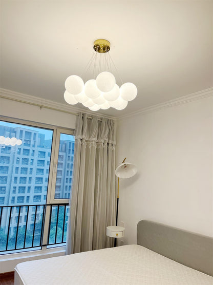 Elegant Glass Cluster Chandelier with Adjustable Height & Modern Desig