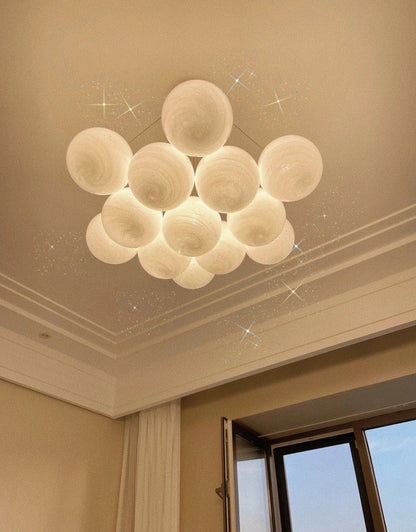Elegant Glass Cluster Chandelier with Adjustable Height & Modern Desig