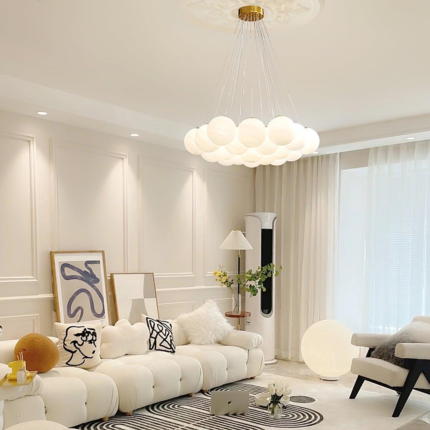 Elegant Glass Cluster Chandelier with Adjustable Height & Modern Desig