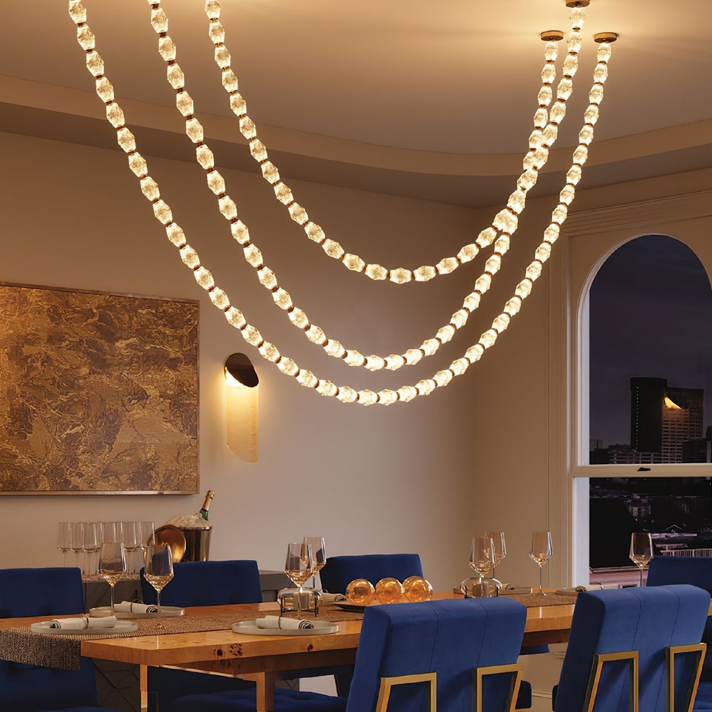 Riviere Chain Chandelier - Elegant Design, Adjustable Height, LED Comp