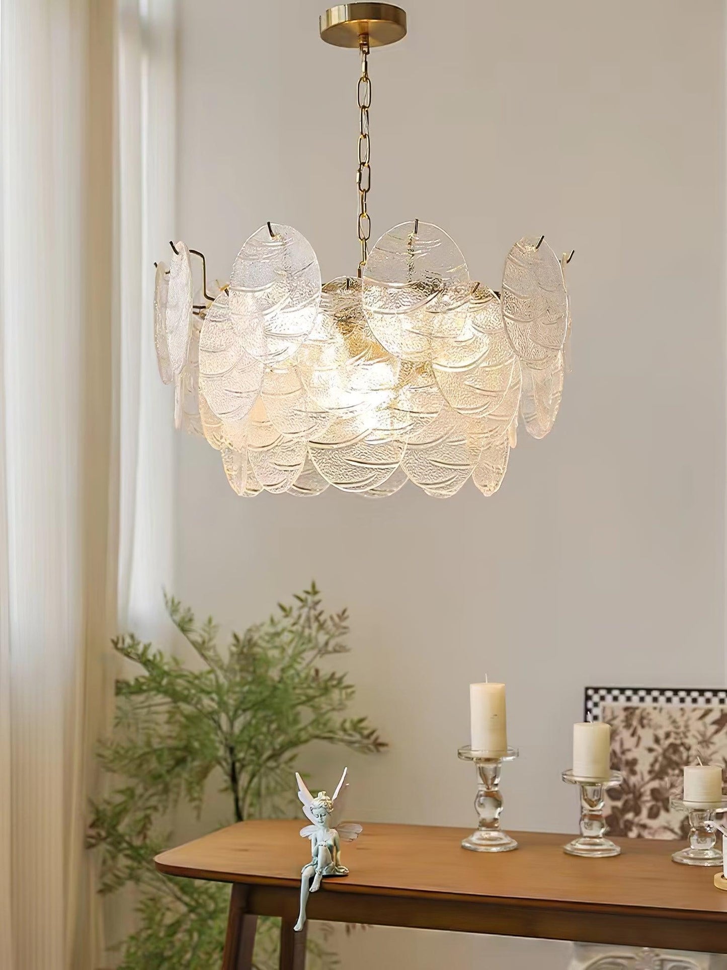 Modern Glass Disc Chandelier - Adjustable Height, Energy Efficient Lig