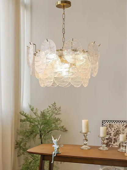 Modern Glass Disc Chandelier - Adjustable Height, Energy Efficient Lig
