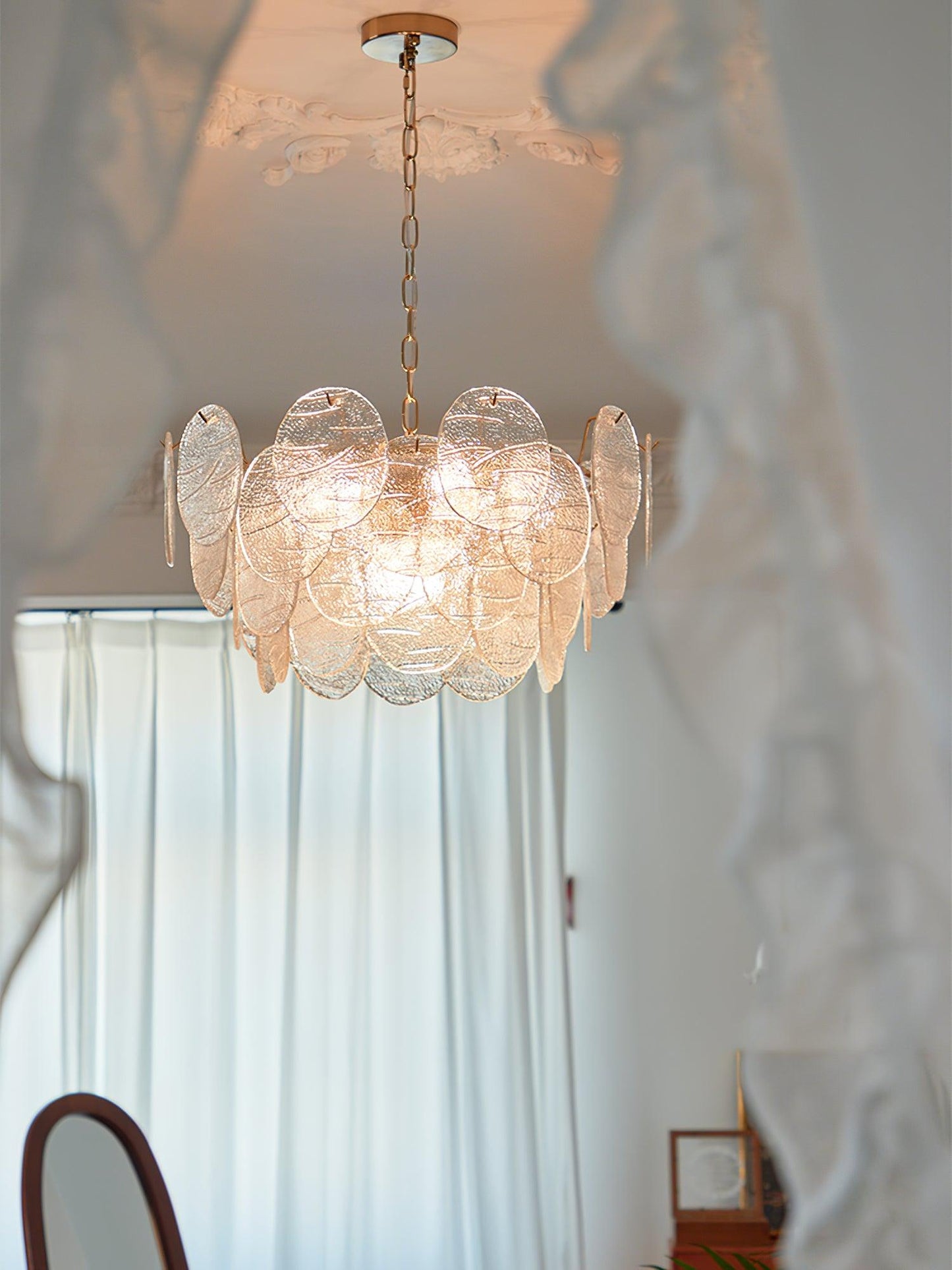 Modern Glass Disc Chandelier - Adjustable Height, Energy Efficient Lig