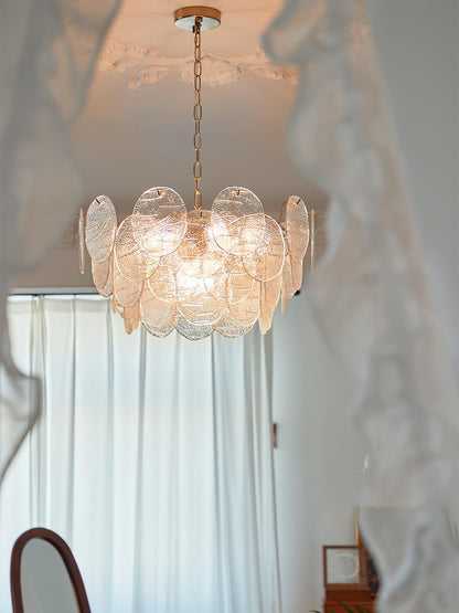 Modern Glass Disc Chandelier - Adjustable Height, Energy Efficient Lig