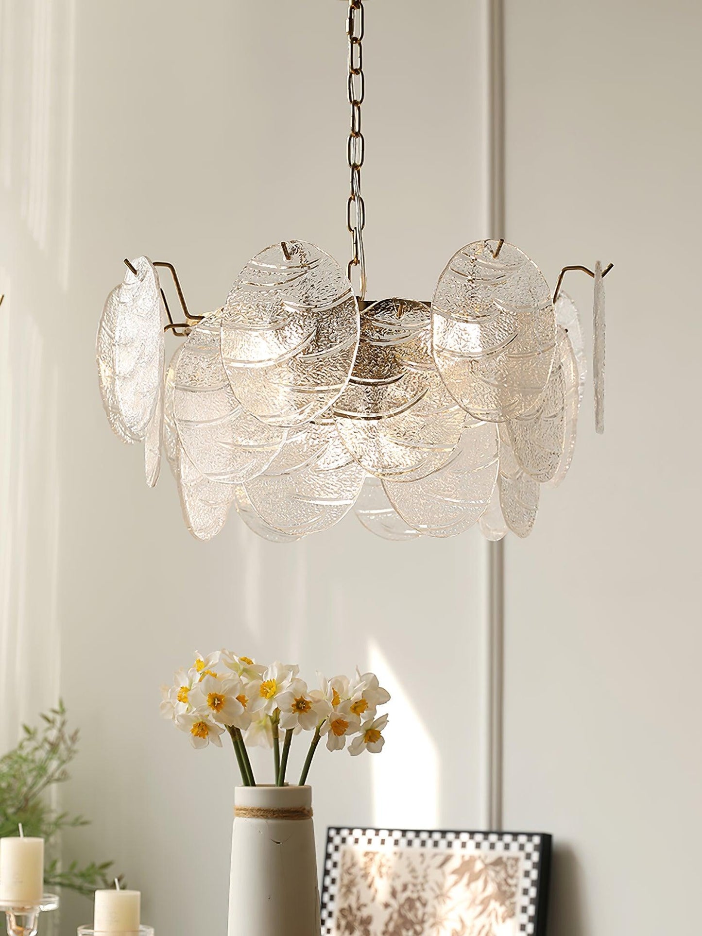 Modern Glass Disc Chandelier - Adjustable Height, Energy Efficient Lig