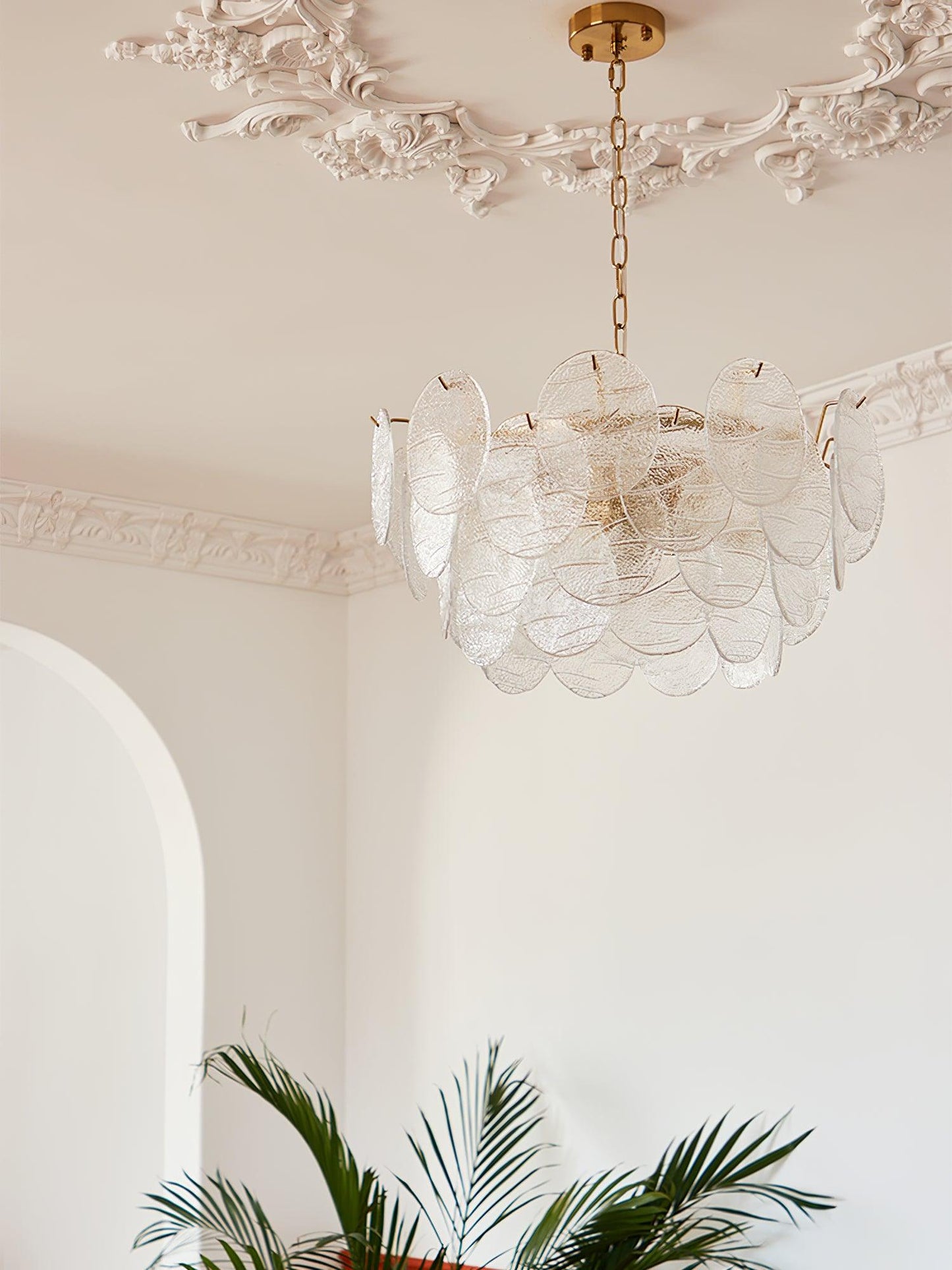 Modern Glass Disc Chandelier - Adjustable Height, Energy Efficient Lig