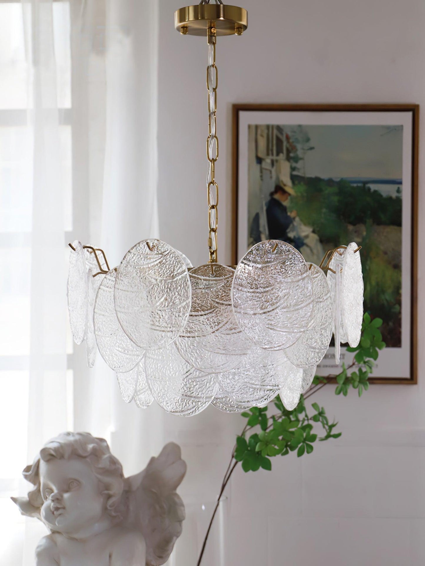 Modern Glass Disc Chandelier - Adjustable Height, Energy Efficient Lig