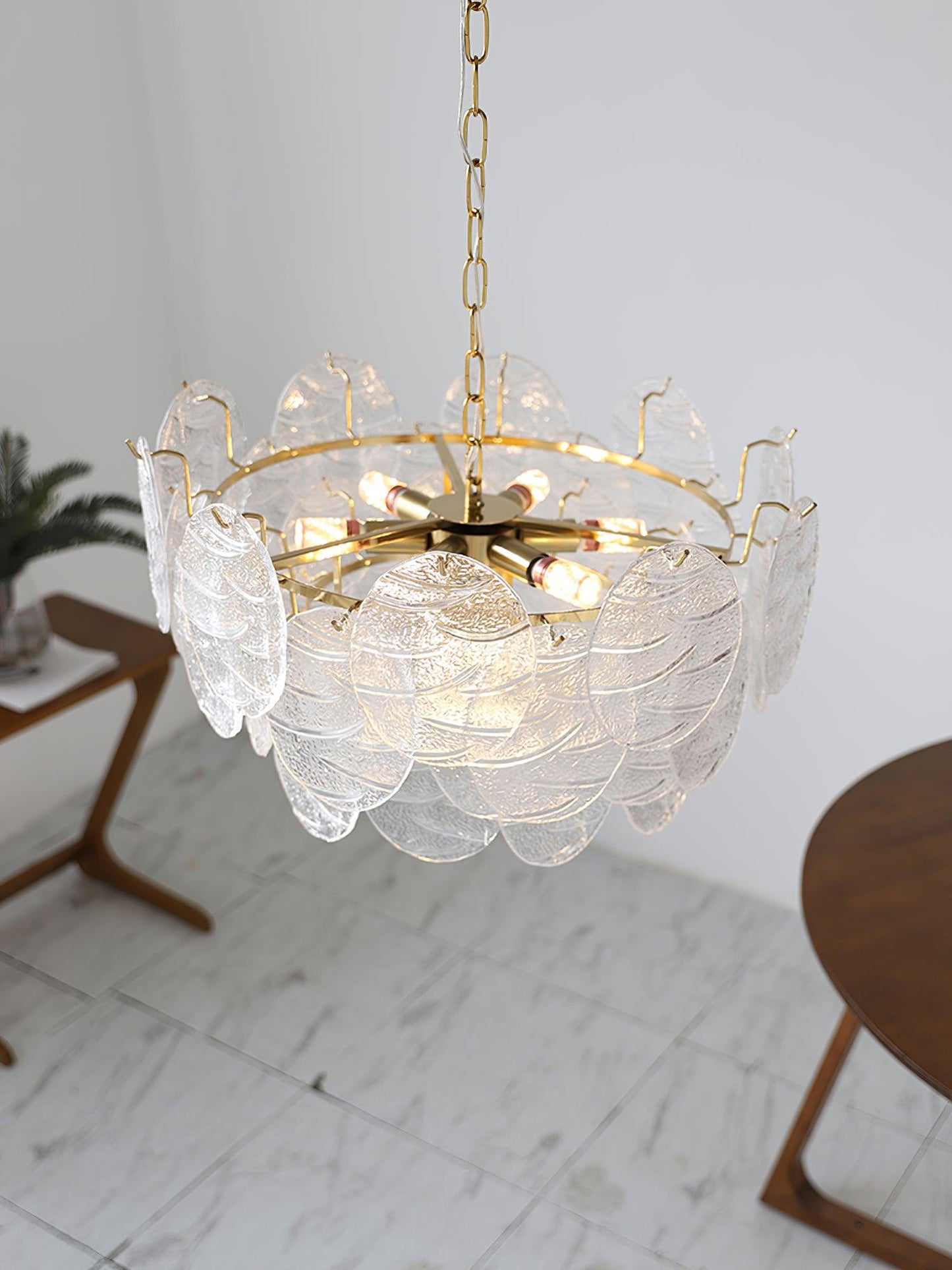 Modern Glass Disc Chandelier - Adjustable Height, Energy Efficient Lig