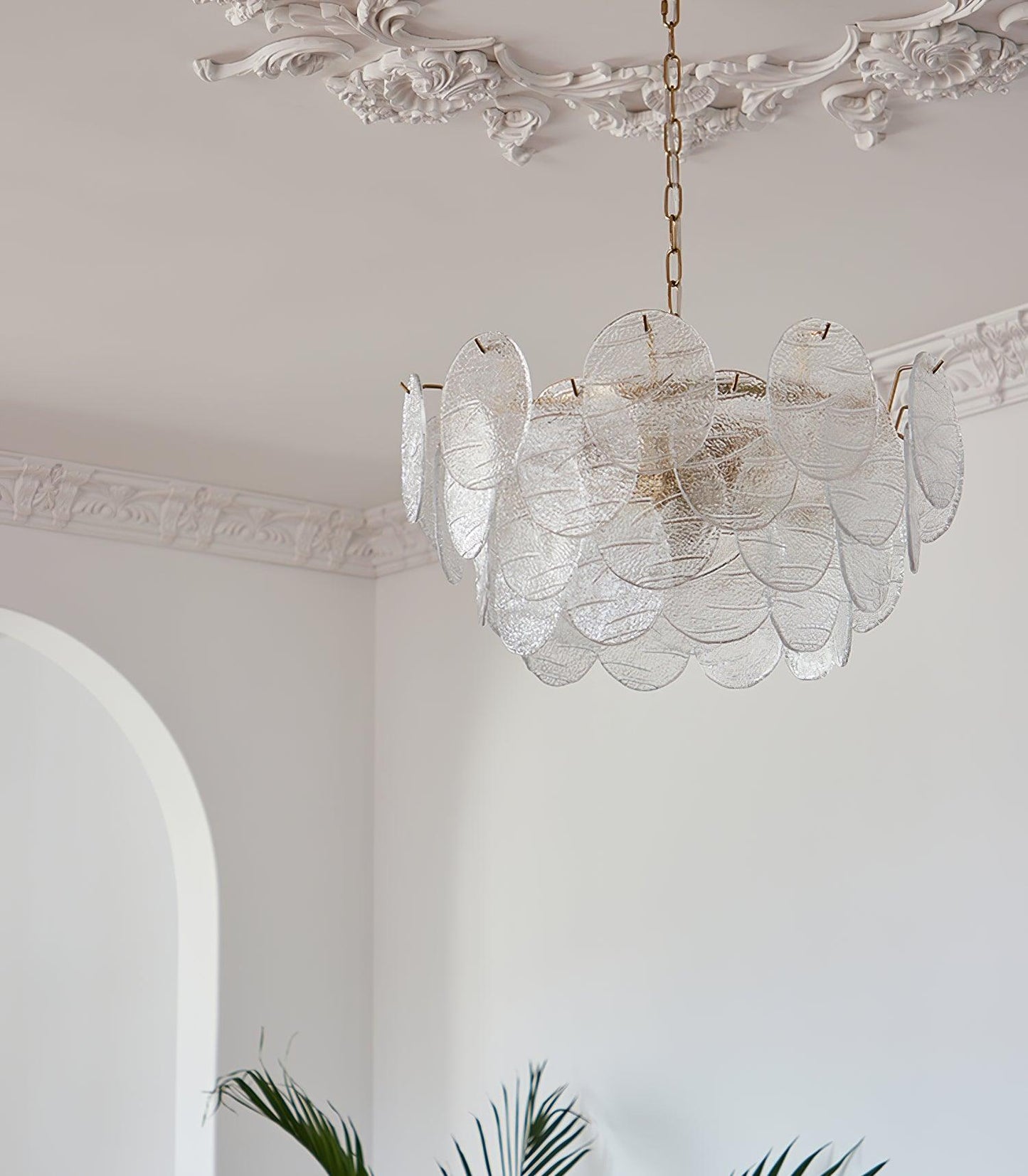 Modern Glass Disc Chandelier - Adjustable Height, Energy Efficient Lig