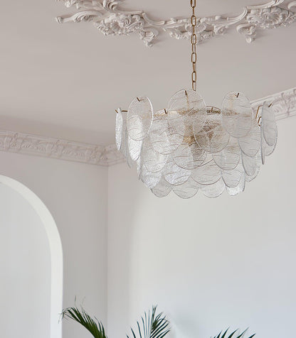 Modern Glass Disc Chandelier - Adjustable Height, Energy Efficient Lig