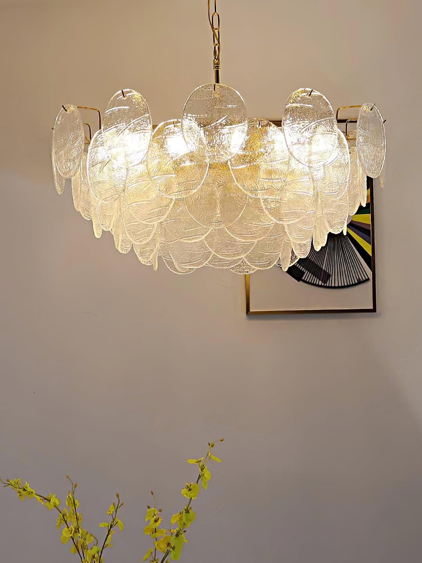 Modern Glass Disc Chandelier - Adjustable Height, Energy Efficient Lig