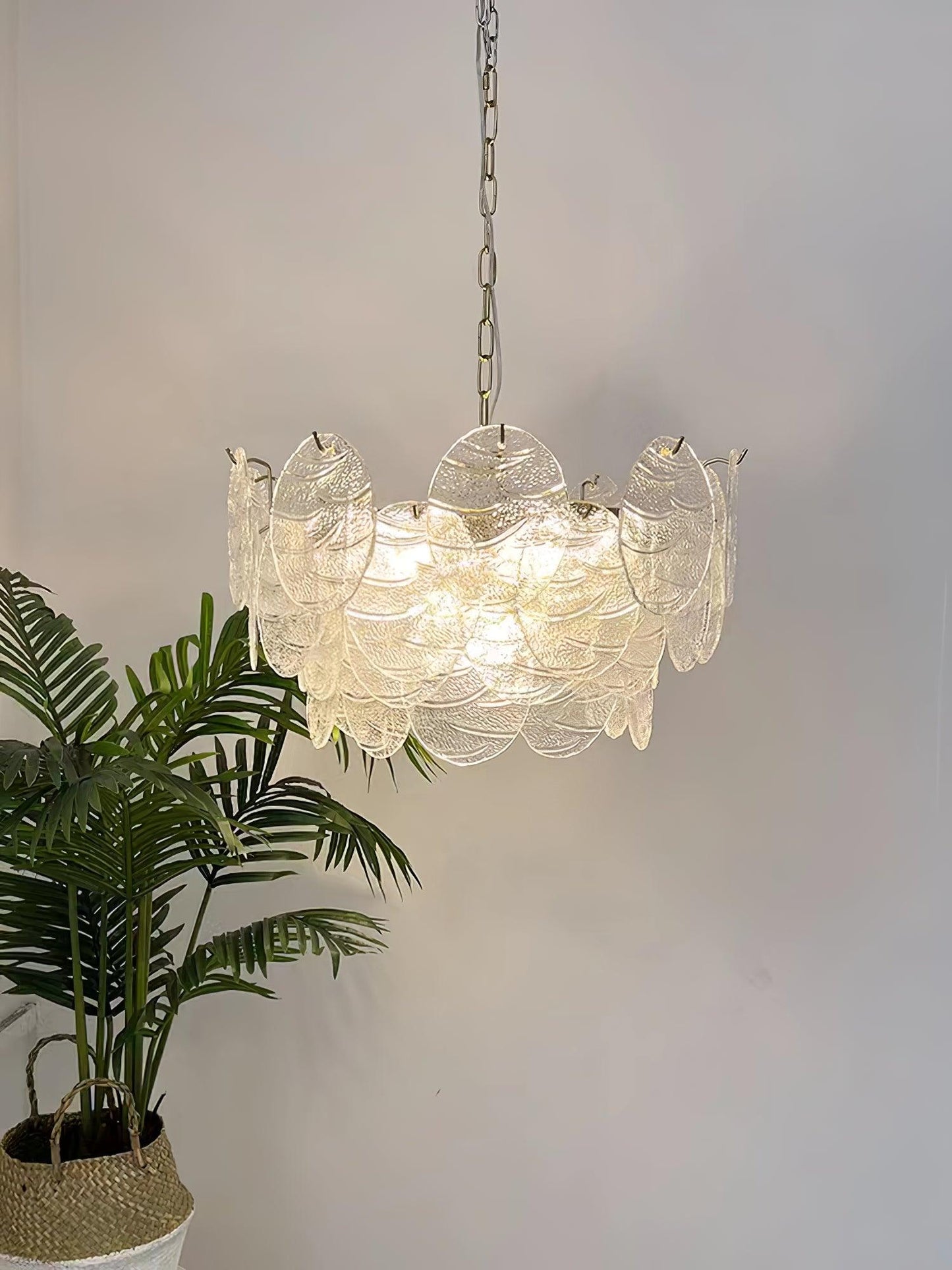 Modern Glass Disc Chandelier - Adjustable Height, Energy Efficient Lig