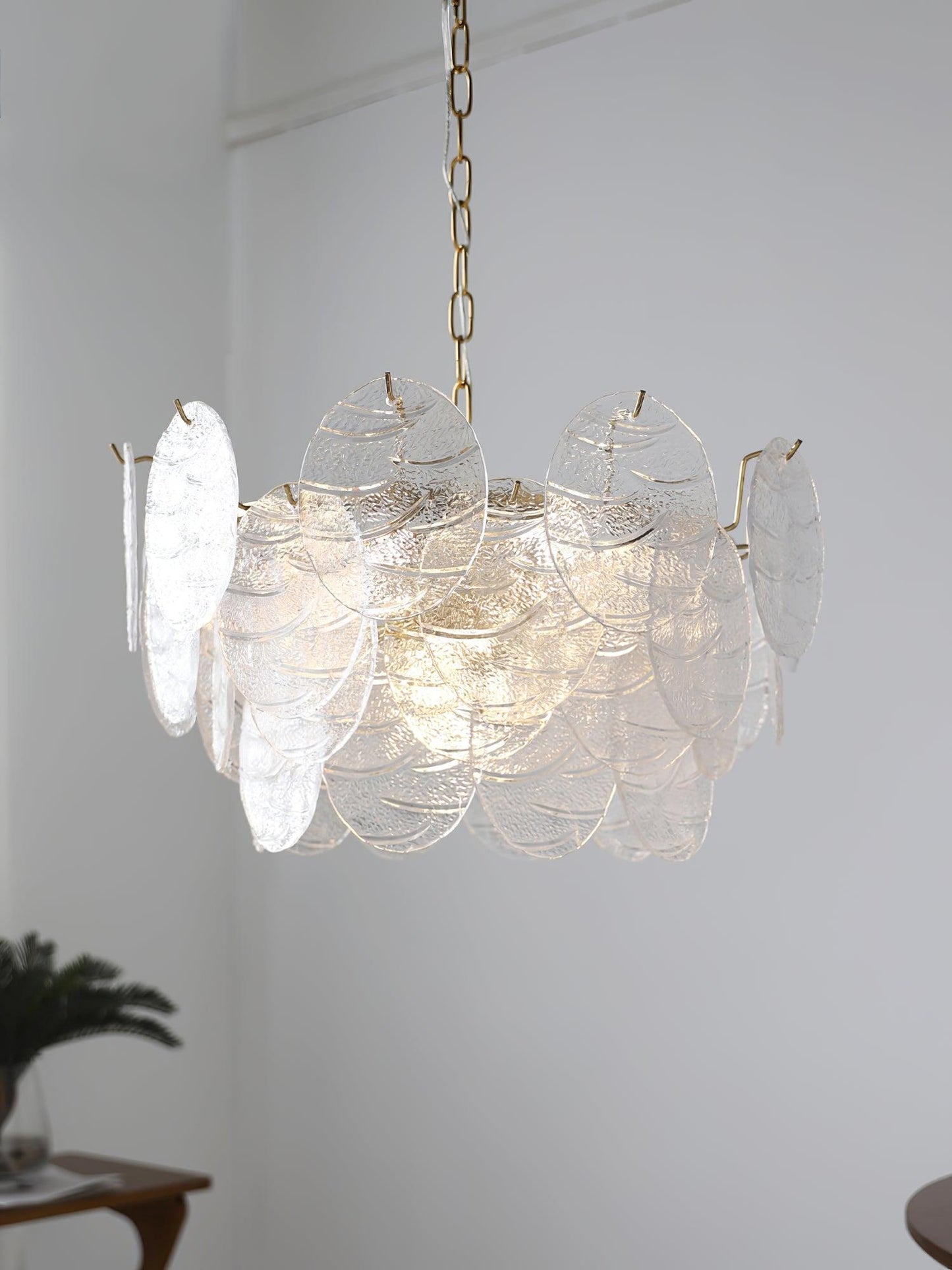 Modern Glass Disc Chandelier - Adjustable Height, Energy Efficient Lig