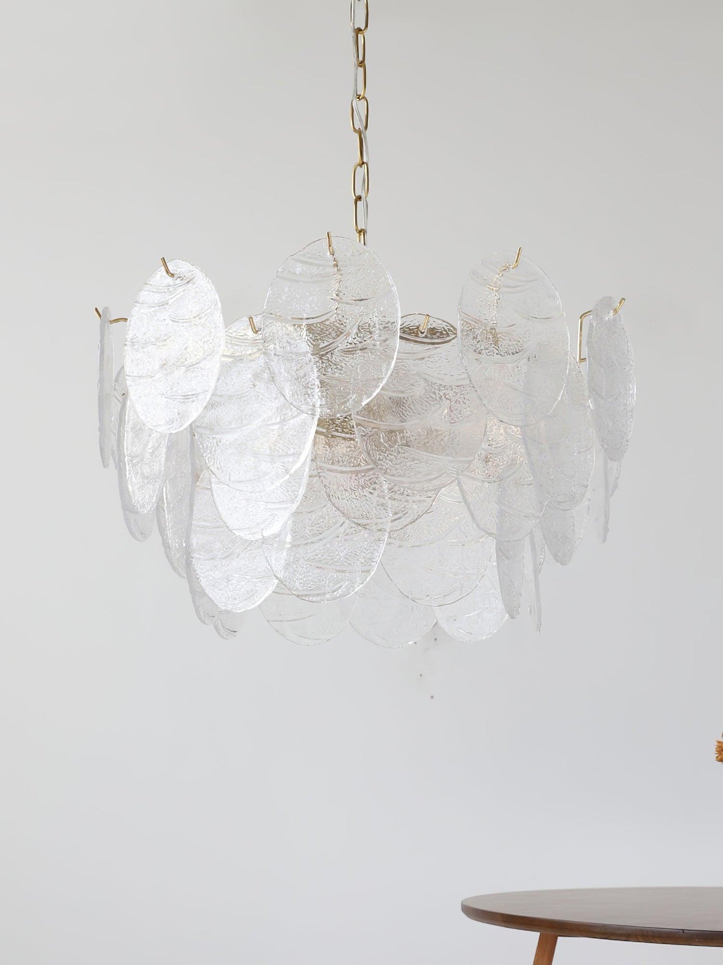 Modern Glass Disc Chandelier - Adjustable Height, Energy Efficient Lig