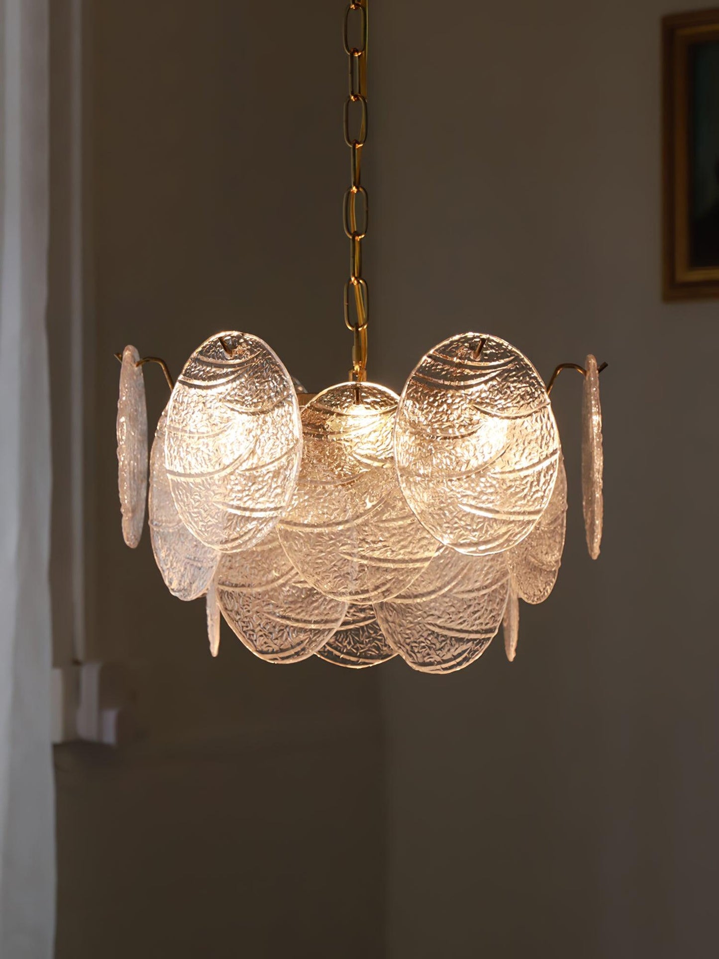 Modern Glass Disc Chandelier - Adjustable Height, Energy Efficient Lig