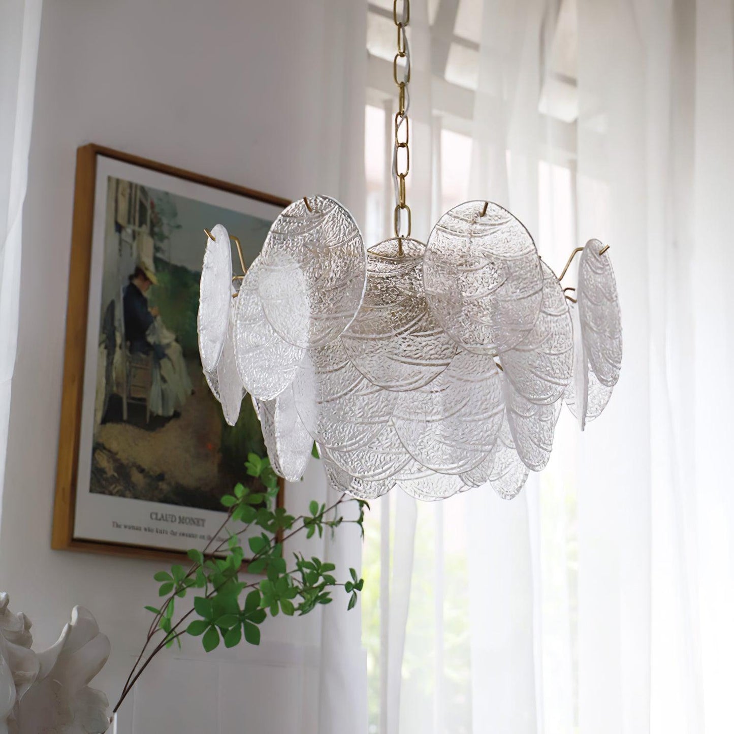 Modern Glass Disc Chandelier - Adjustable Height, Energy Efficient Lig