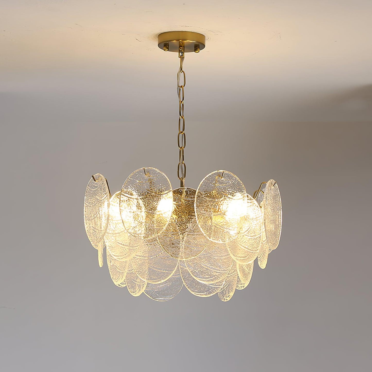 Modern Glass Disc Chandelier - Adjustable Height, Energy Efficient Lig