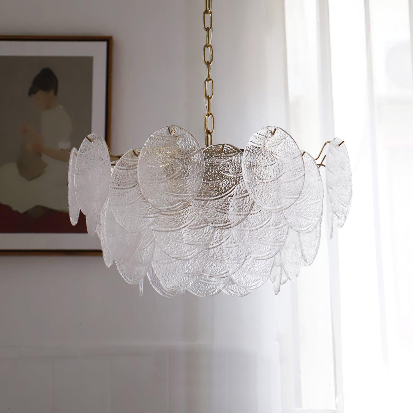 Modern Glass Disc Chandelier - Adjustable Height, Energy Efficient Lig