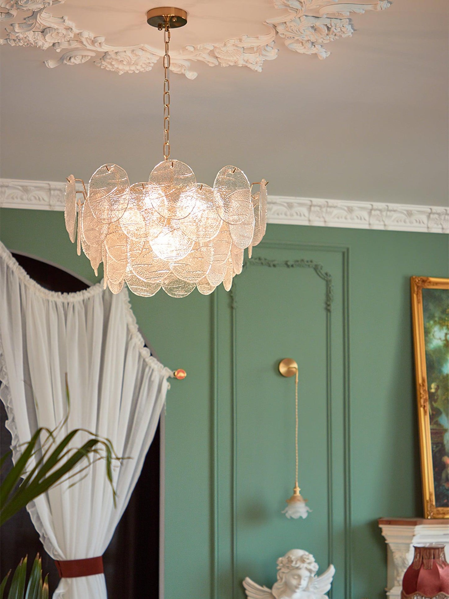 Modern Glass Disc Chandelier - Adjustable Height, Energy Efficient Lig