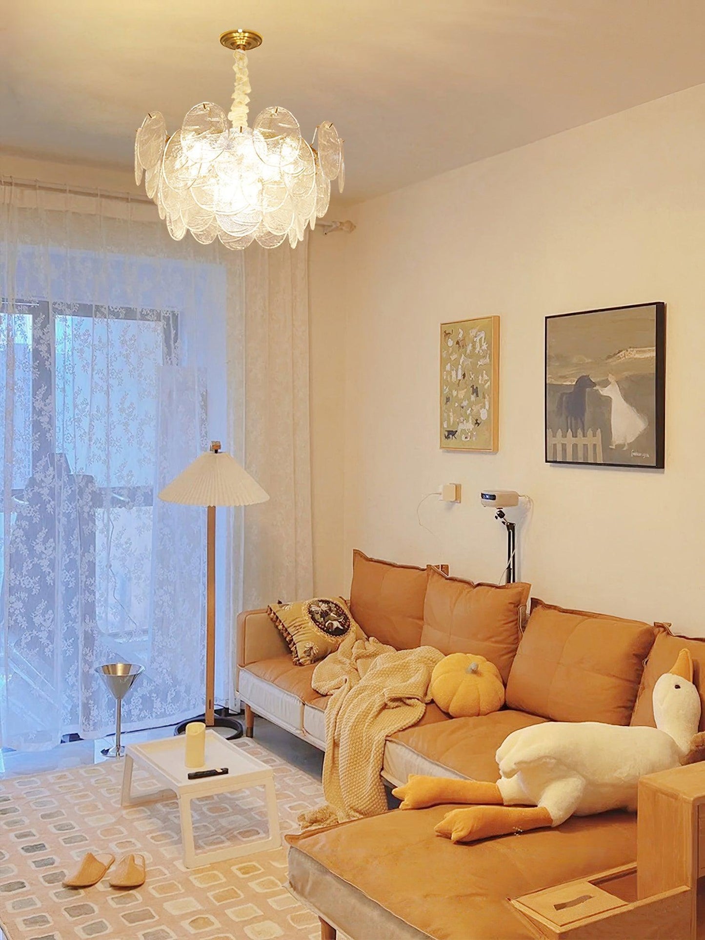 Modern Glass Disc Chandelier - Adjustable Height, Energy Efficient Lig