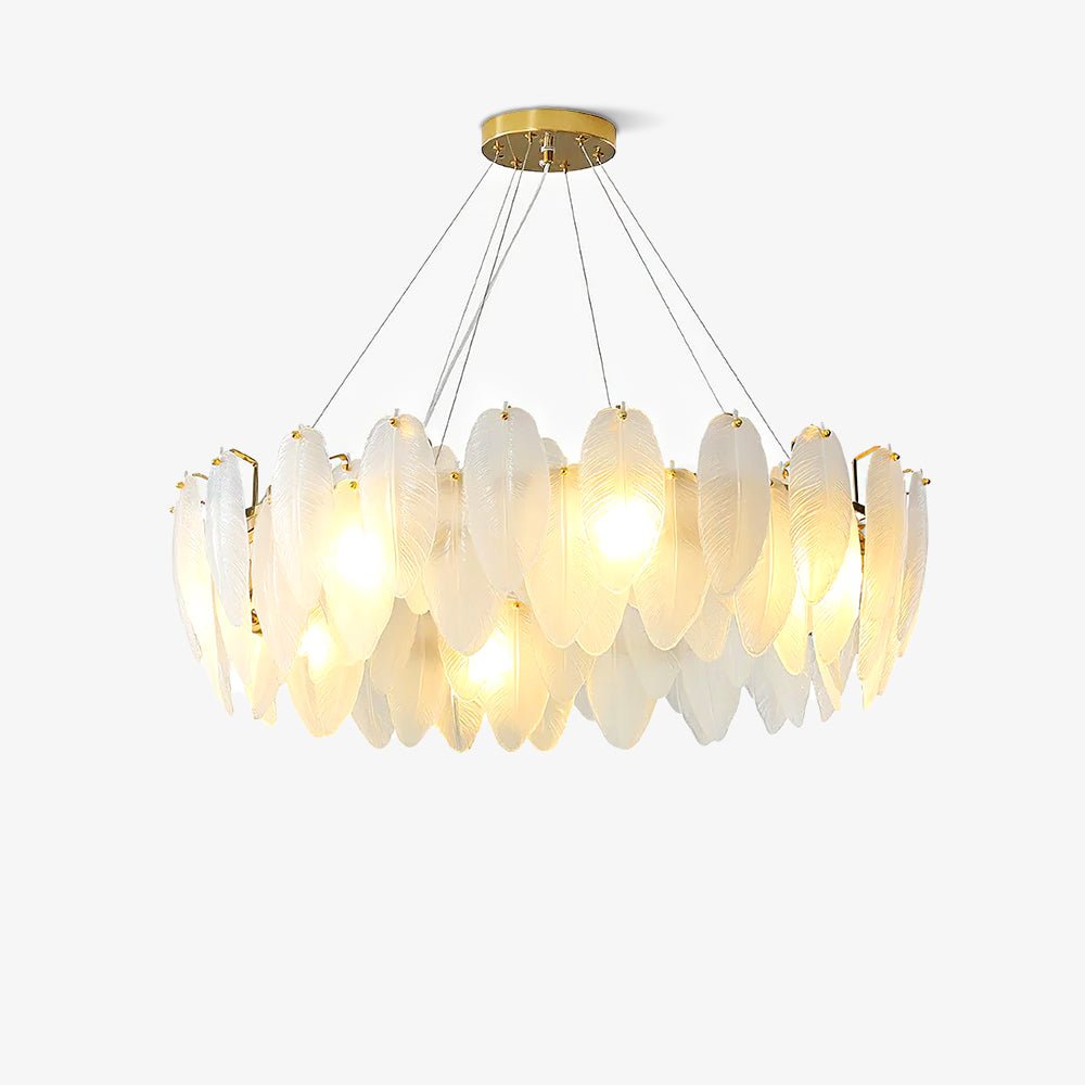 Elegant Glass Feather Chandelier - Unique Design & Adjustable Height