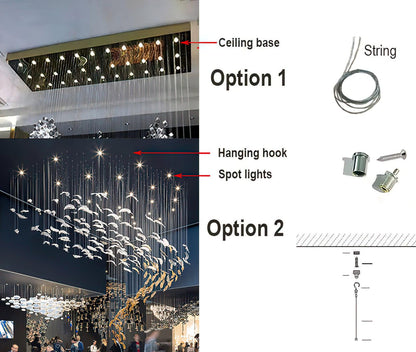 Elegant Glass Feathers Flying Chandelier with Adjustable Lighting and