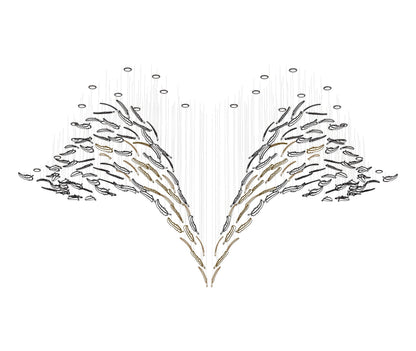 Elegant Glass Feathers Flying Chandelier with Adjustable Lighting and