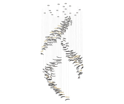 Elegant Glass Feathers Flying Chandelier with Adjustable Lighting and