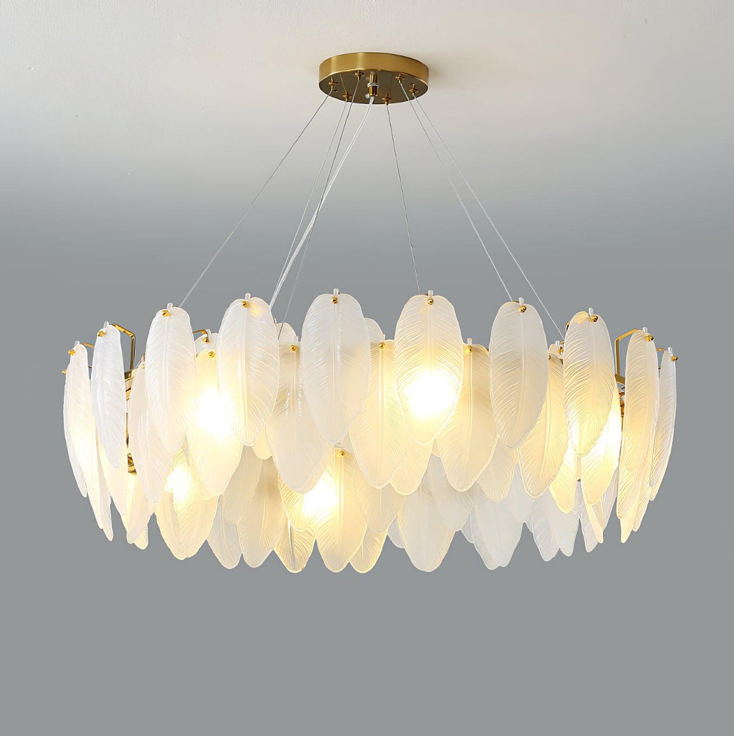 Elegant Glass Feather Chandelier - Unique Design & Adjustable Height